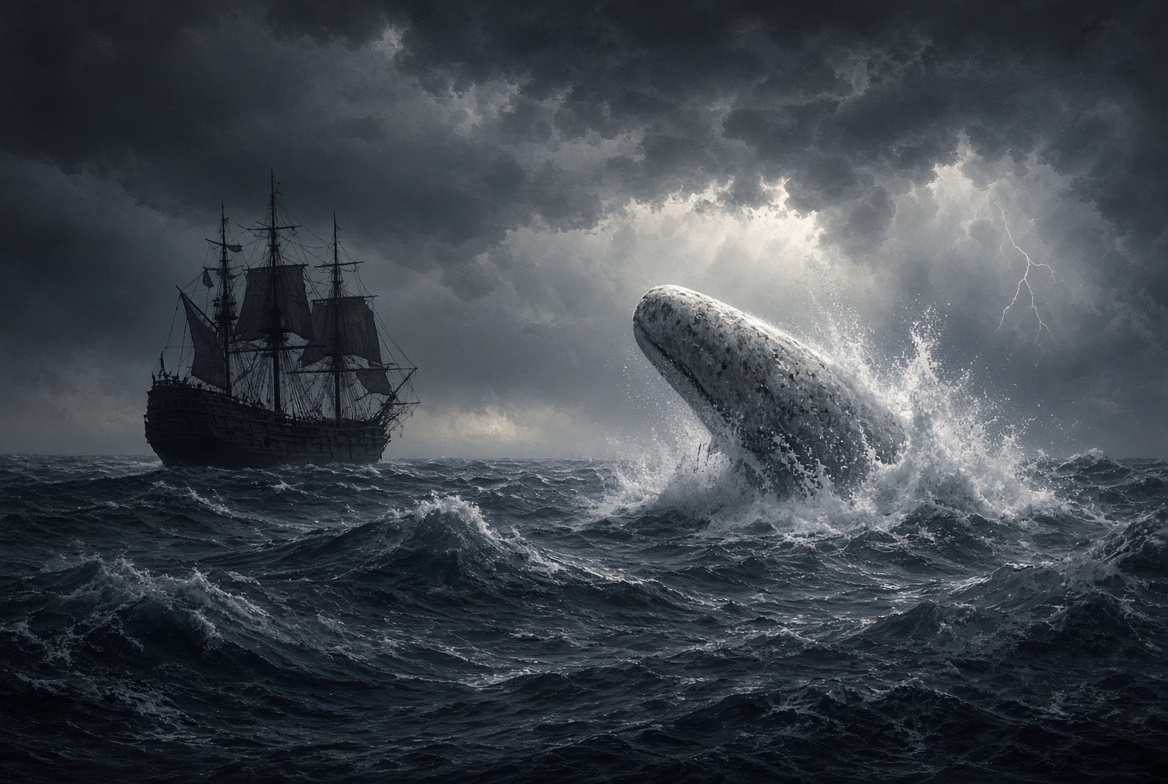Moby Dick breaching the water